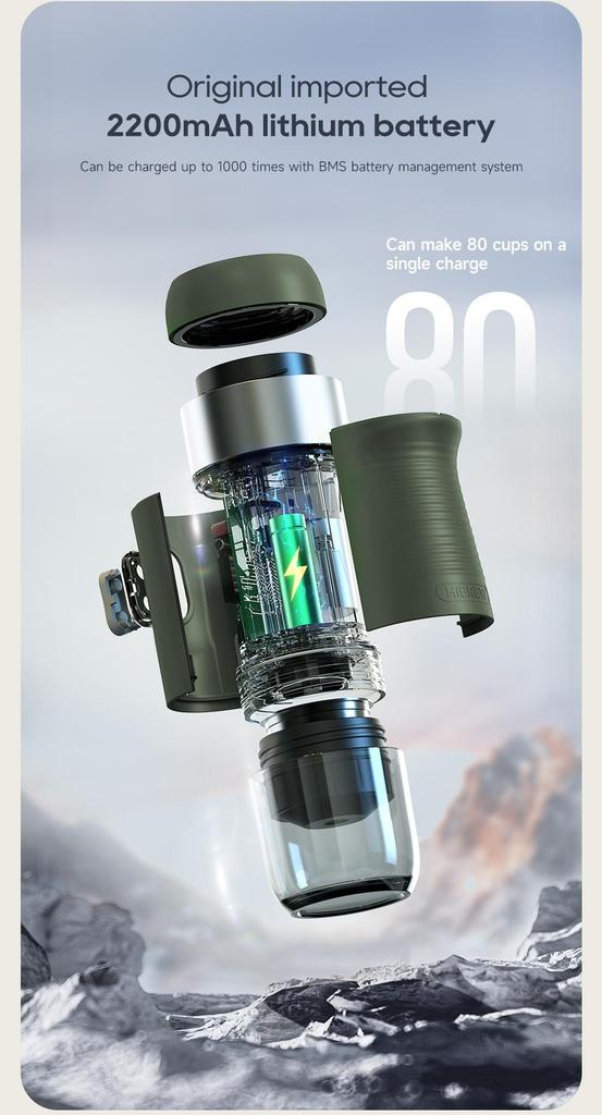 HiBREW H4B Wireless Portable 3 In 1 Espresso Coffee Maker - 15 Bar Pressure - 2200mAh Rechargeable Battery - 3 Cables Fpr Charging
