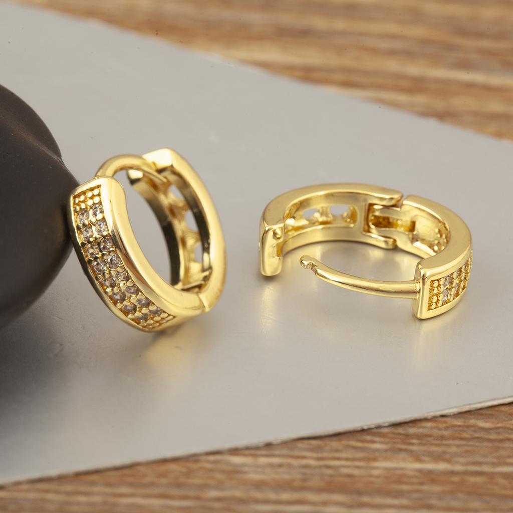 Nidin Hot Sale Round Hollow Design Hoop Earrings For Women Double Layer Shiny Crystal Zircon Fashion Versatile Ear Jewelry Gifts