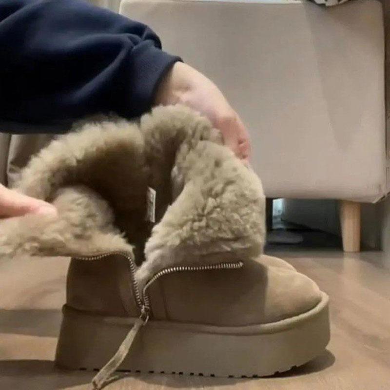 Fashion Luxury Winter Women Long Plush Warm Snow Boots Casual Shoes New Suede Fur Chelsea Ankle Boots Flats Platform Ladies Thick Shoes