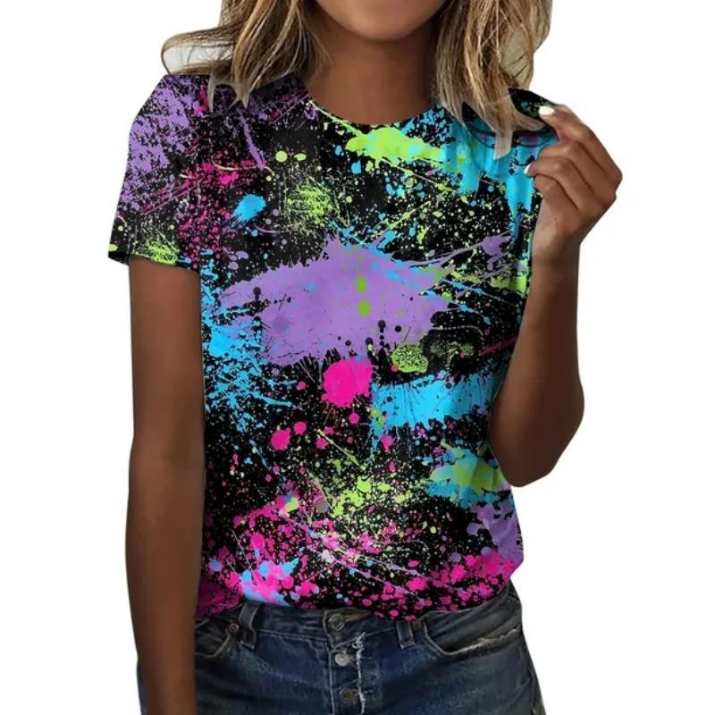 Women's 3D Digital Fashion Color Scale T-shirt Women's New Round Neck T-shirt Street Style Harajuku Y2K Style Top