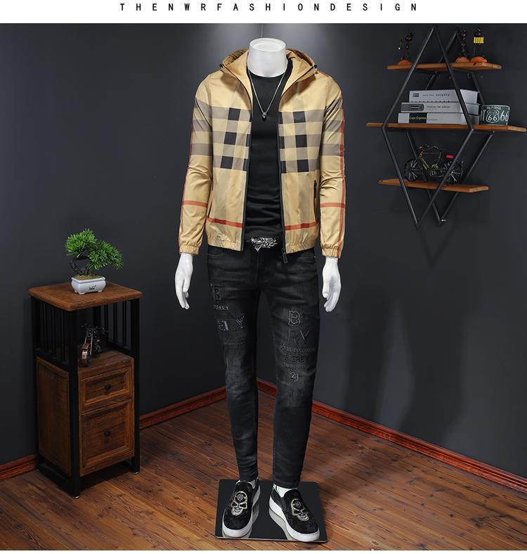 Pánský trendy károvaný pruhovaný kardigan bunda s kapucí - Evropský styl, Velké velikosti, Jaro/Podzim