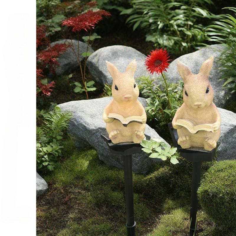 1Pc Solar Garden Light Resin Rabbit Atmosphere Yard Decoration, Luminous Led Rabbit Lawn Light Floor Plug Light