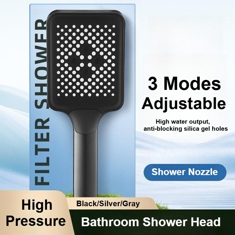 Big Panel High Pressure Shower Head Bathroom Showerhead 3 Modes Adjustable Water Sprayer Bathroom Accessories Household