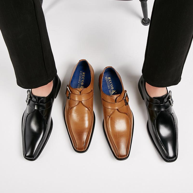 Japanese Style New Pointed-Toe Authentic Leather Business Formal Wear Leather Shoes Men's Buckle Office Wedding Gentleman Monk Shoes Orders