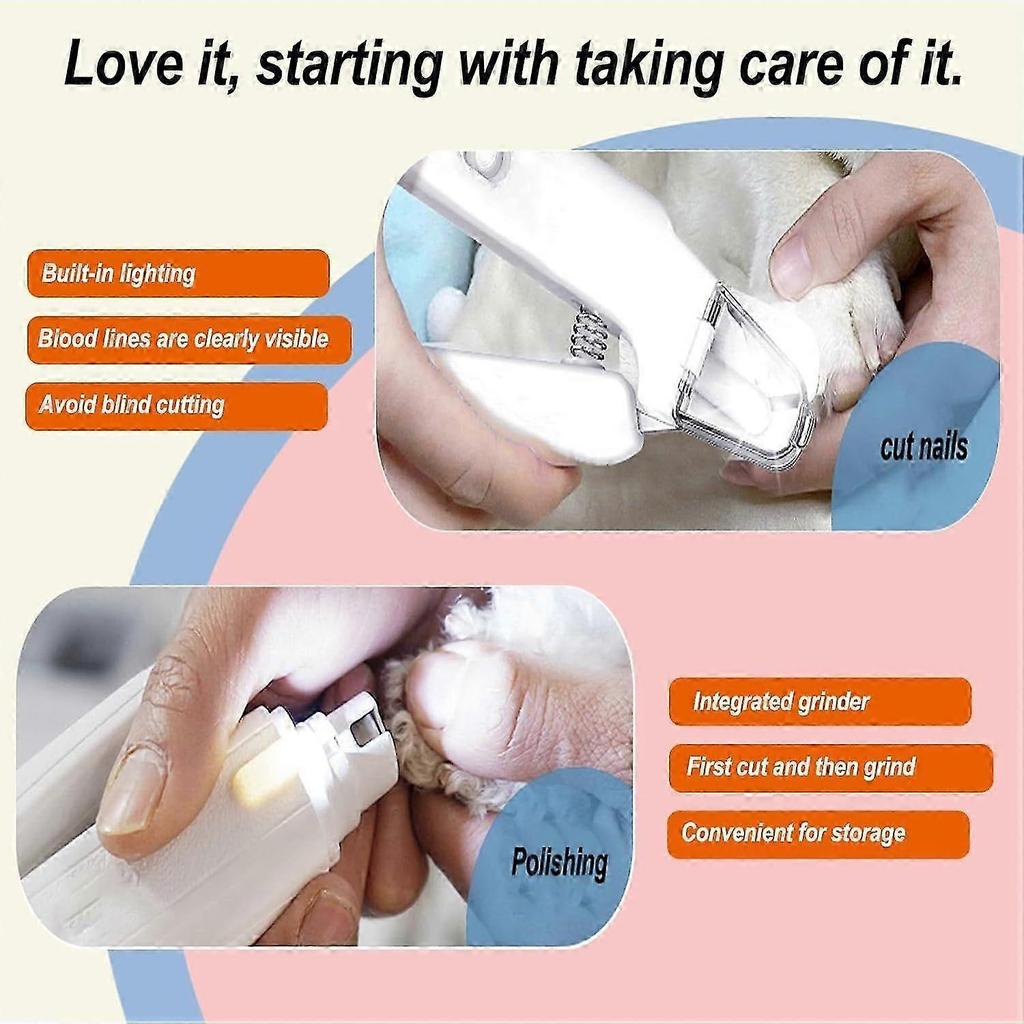 2-in-1 Dog Nail Grinder & Clipper - Ultra-Quiet USB Rechargeable Pet Nail Trimmer with LED Light, Multiple Sanding Ports, and Splash Guard for Dogs an