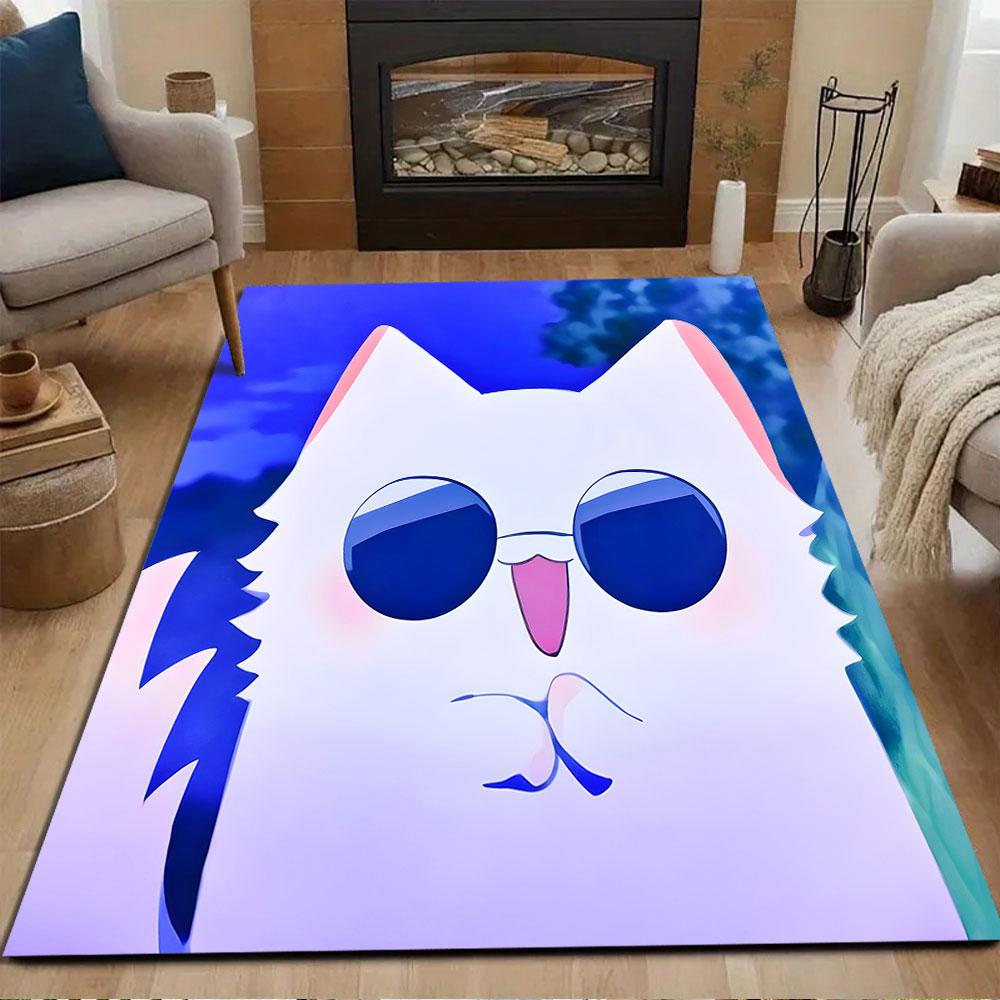 Cool Cat with Sunglasses Patterned carpet, non slip mat suitable for living room and bedroom sofas