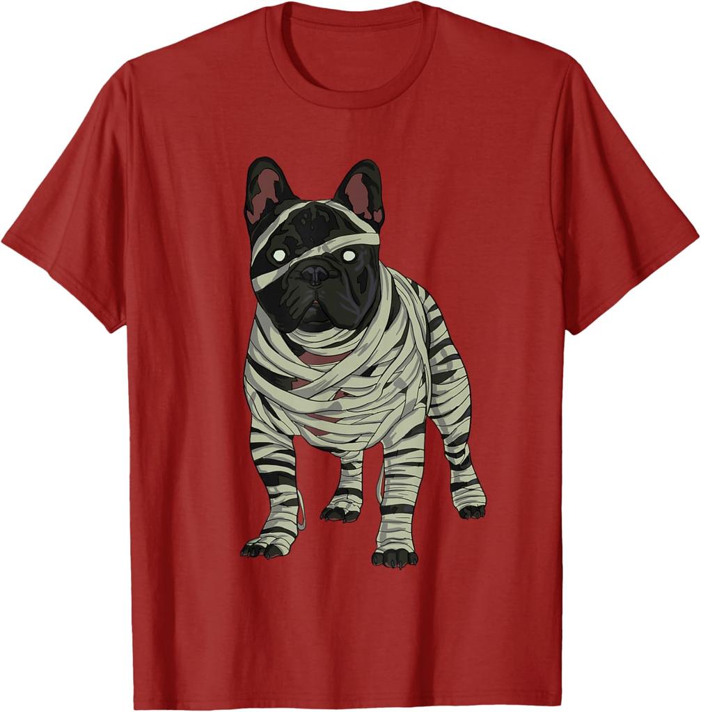 French Bulldog Mummy Halloween Costume Dog Lover Graphic Tee Breathable Cotton Casual T-Shirt