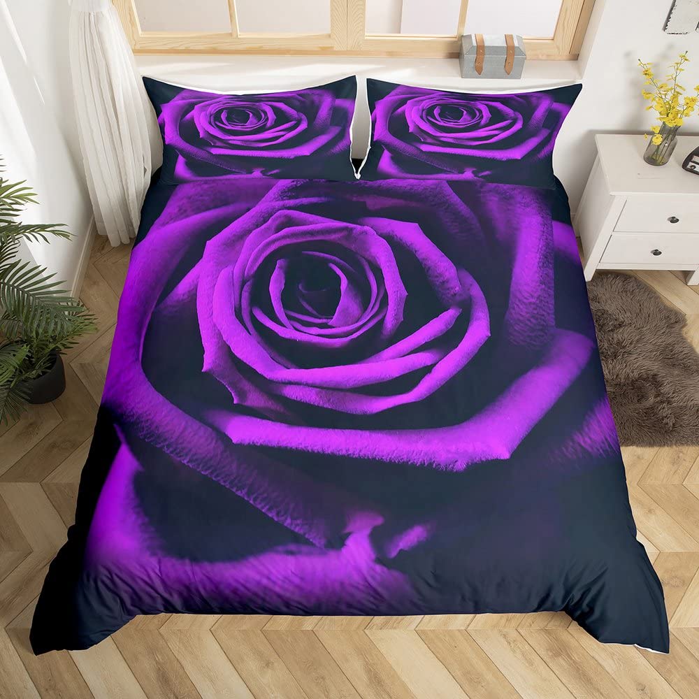 Rose Flower Bedding Set Valentine's Day Duvet Cover Romantic Couple Theme Comforter Cover Red Flower Blossom Petals Quilt Cover