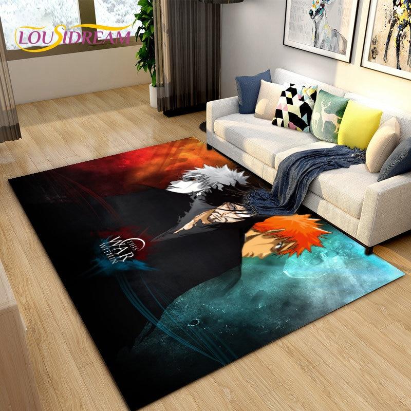 Bleach Japan Anime Cartoon Area Tapete Grande, Tapete de Carpete para Sala de Estar Quarto Sofá Capacho Decoração, Tapete de Piso Antiderrapante para Brincar de Criança