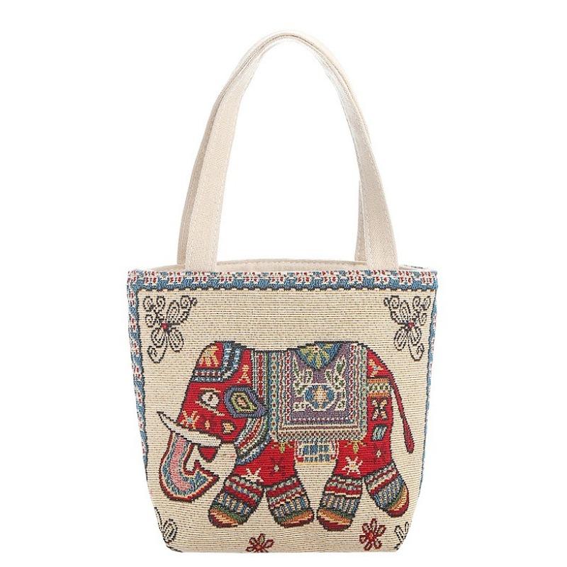 Small canvas bag double-sided embroidered tote bag elephant tote bag large capacity women's bag tote bag