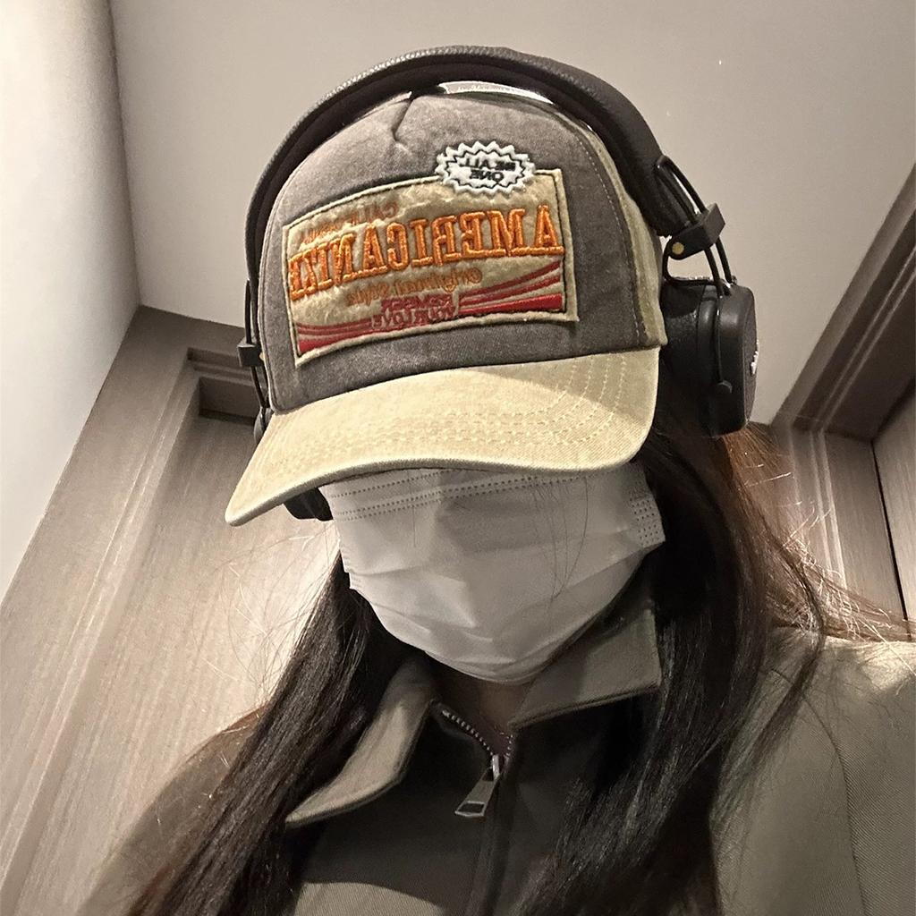 American Vintage Letter Embroidery Baseball Hats New Unisex Sunshade Color Block Versatile Personal Fashion Street Peaked Caps