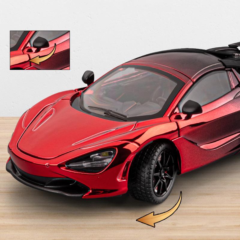 Гальванизированная версия 1/24 McLaren 720S Сплавная модель спортивного автомобиля Литой металл Гоночный автомобиль для трека Модель автомобиля Звук и свет Детская игрушка Подарок