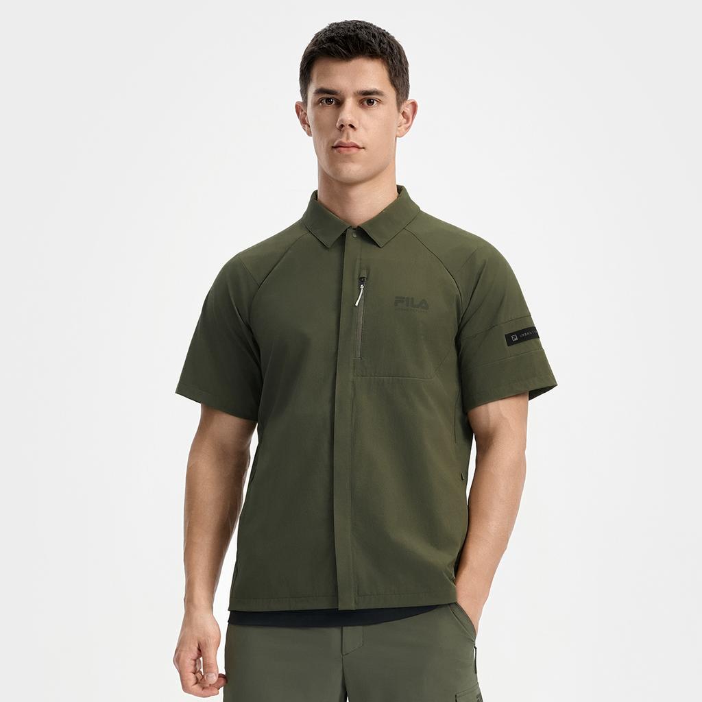FILA Explorer Fashion Minimalist Casual Sports Outdoor Classic Versatile Short Sleeve Shirt Men shirts Deep-Green A11M538401FKK
