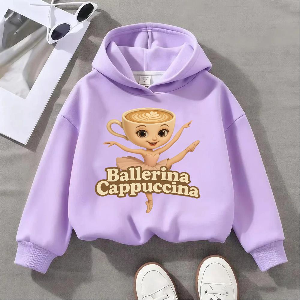 Cute Ballerina Cappuccina Printed Kids Sweatshirt for Girls Fashionable and Comfortable Children's Pullover Top