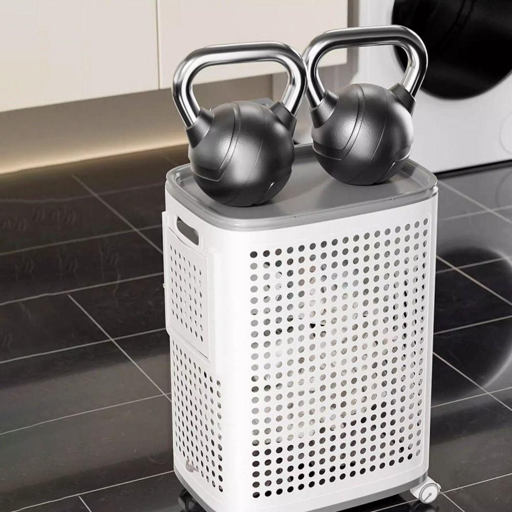 Plastic Folding Dirty Clothes Basket Dust-proof Rolling Laundry Basket  Apartment