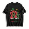 2026 New Year Elf Hat Graphic Print Casual Holiday Top Pure Cotton T-shirt