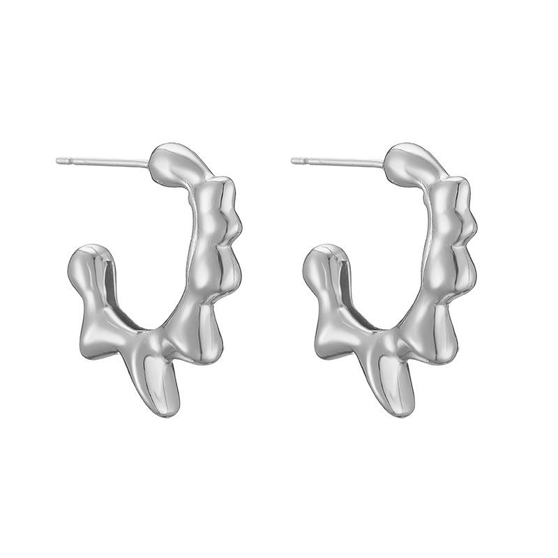 HECHENG,Creative Gold Color Geometric Irregular Hammered Earrings Vintage Twisted Hoop Earrings Set for Women Zircon