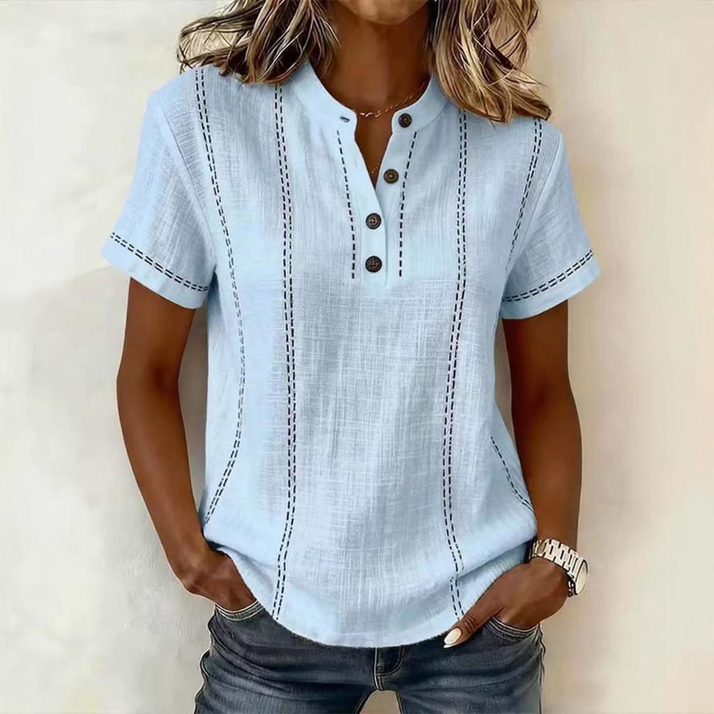 Fashionable Women's Button Up Collar Short Sleeved Women's Shirt