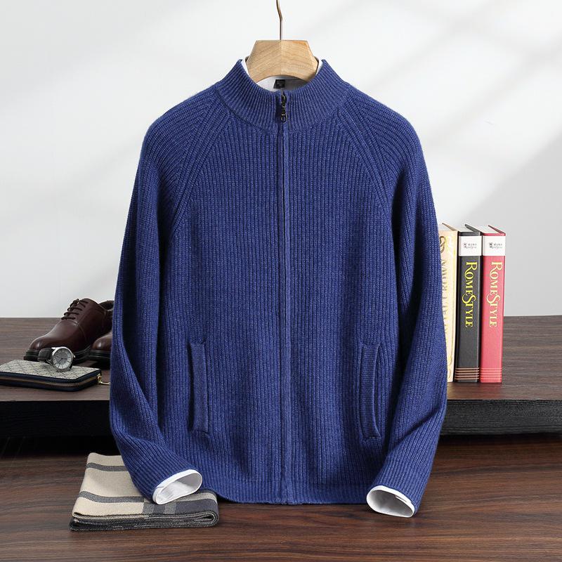 Men's Solid Color Cashmere Knit Cardigan - Autumn/Winter 2025, Loose, Soft, Comfortable, Zipper, Long Sleeve, Versatile.