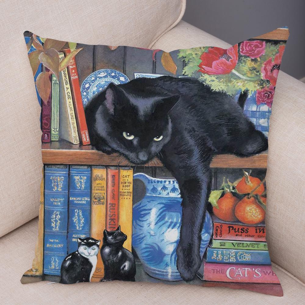 Oil Painting Color Cat Cushion Cover Pillowcase Home Decor Cartoon Animal Sofa Pillowcase Pillowcase Aesthetics