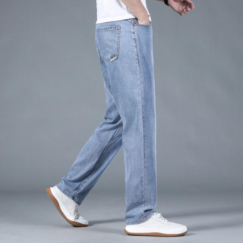 JYL Thin jeans men's wide straight hair wide pants ultra-thin daily pants