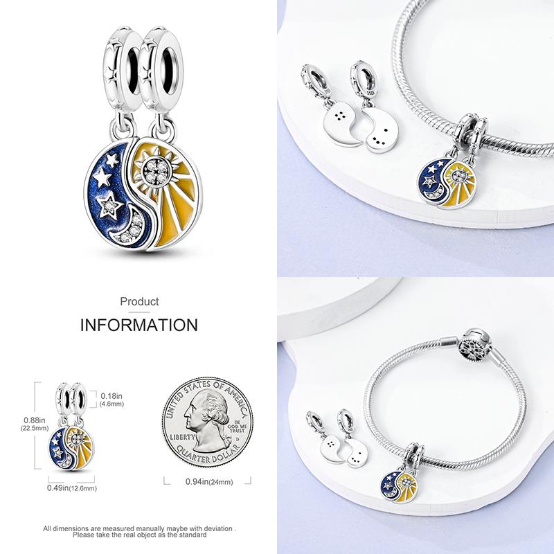 New In Star Moon Sun Series Charm Beads Fit Pandach Original Bracelet Women Copper Pendant Bead Jewelry Gift