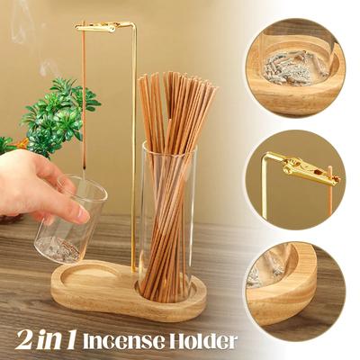 2 In 1 Incense Holder for Sticks Anti-Ash Flying Incense Burne with Removable Glass Ash Catcher and Incense Sticks Organizer