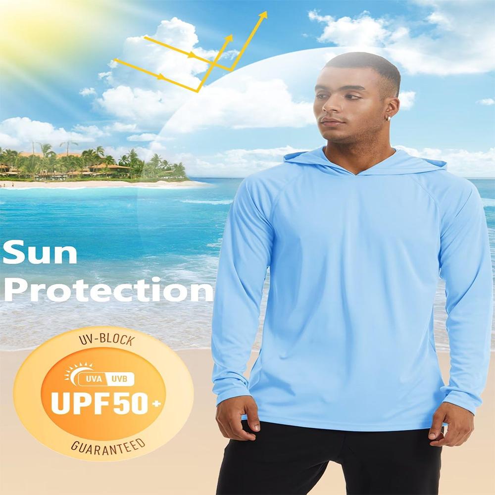 UPF 50+ Men's Long Sleeve Fashion Sun Protection Hoodies Solid Color Outdoor Running Gym Sports Breathable Quick Dry Clothing