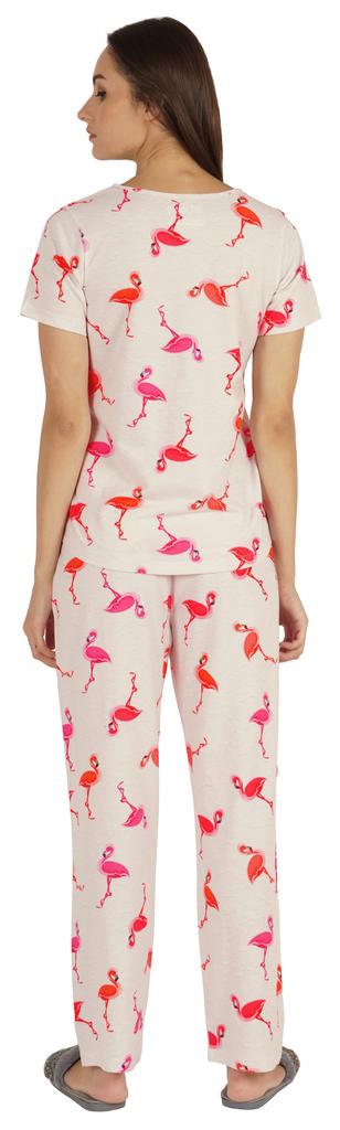 Inkmeso 2 Pcs Printed Short Sleeves Nightwear Set For Womens Top And Pajama Sleepwear Cotton PJ