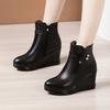 8cm Small Size 32-43 Black Thick Bottom Platform Wedges Shoes Ankle Boots 2025 Fall Winter High Heels Short Fur Boots Leather