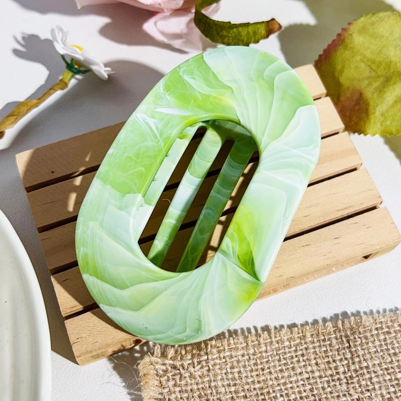 Oval Hair Claw Clips Women Elegant Marbling Acrylic Flat Circular Hair Grips Premium Colorful Updo Hair Pins Barrettes