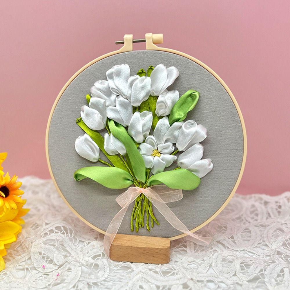 Floral Patterns Flower Ribbon Embroidery Kit Colorful Embroidery Set Cross Stitch Set Beginner