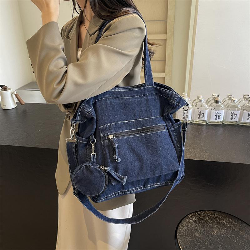 Borsa a tracolla in denim da donna, grande capacità, borsa a mano per studenti, pendolari, classi, borsa a tracolla