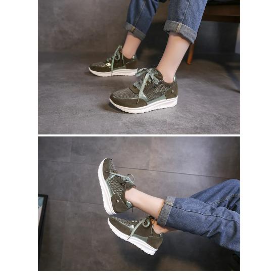 New Women's Non Slip Vulcanize Shoes Fashion Wedges Platform Sneakers Shoes Sequins Lace-up of Woman Flats