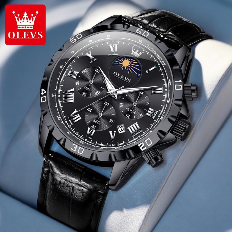 OLEVS 2950 Men's Quartz Wristwatch 24 Hour Moon Phase Chronograph Auto Date Luxury Man Watch Original Waterproof Watches for Man