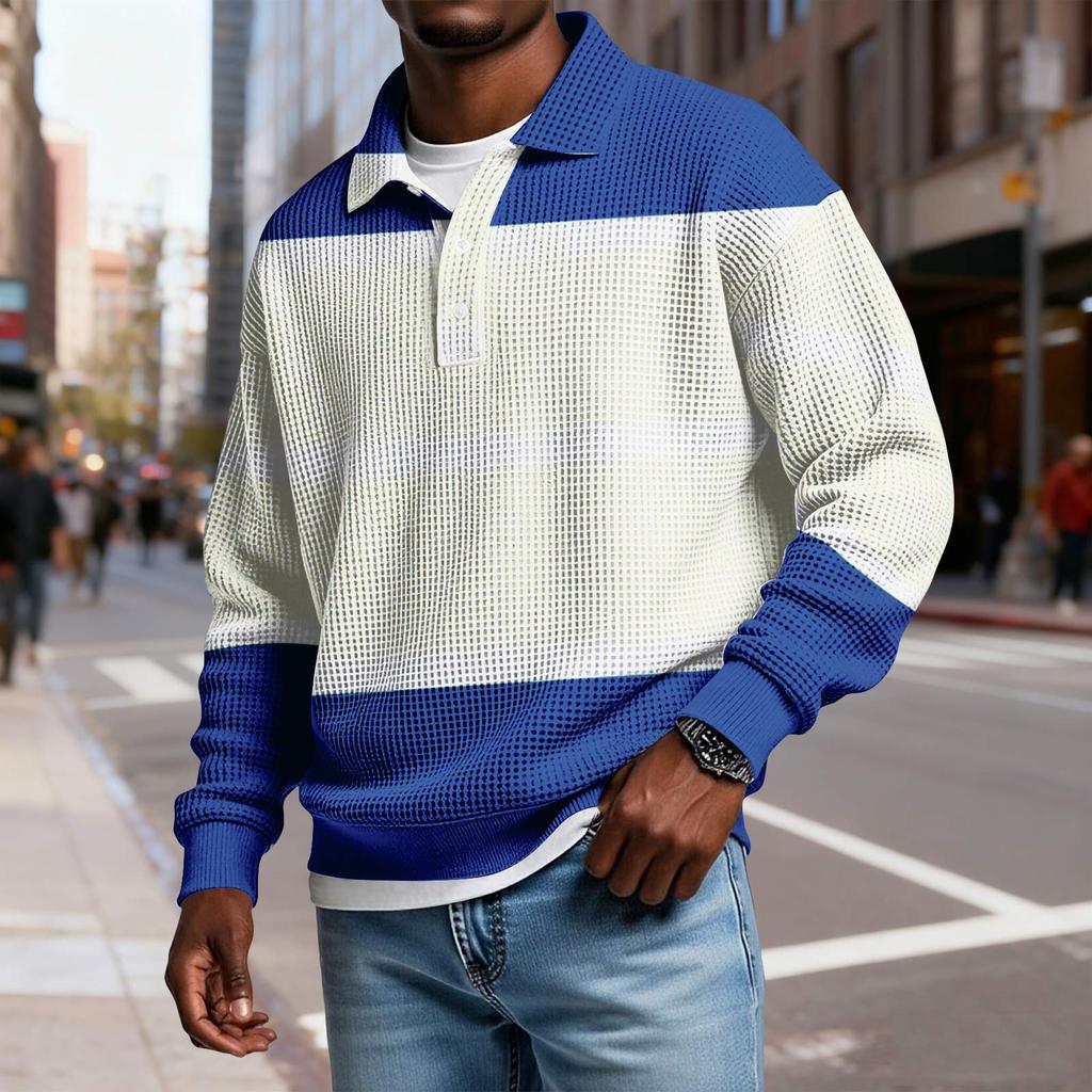 Pánské ležérní volné tričko s límečkem na knoflíčky a dlouhým rukávem