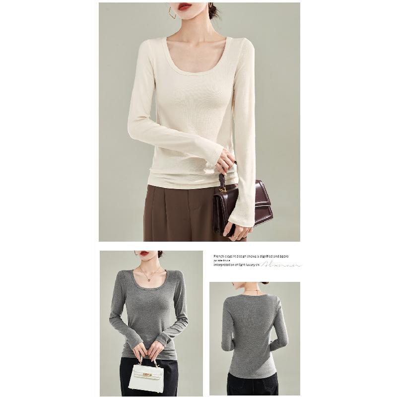 DeRong Spring and Autumn Base Shirt 2026 New Model U-Neck Slim Fit Long Sleeve T-Shirt Commuting Inner Layer Top for Women