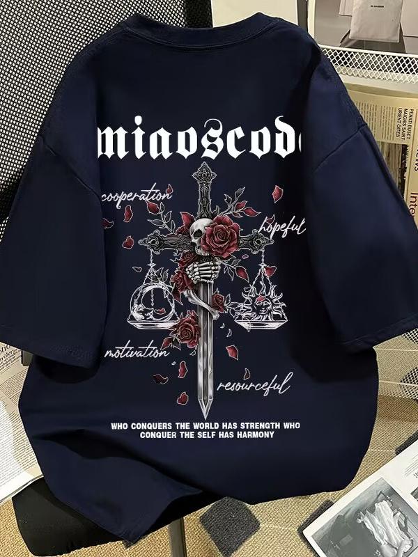 

Trendy Harajuku Adult Mens Skull Cross Rose Summer 100 Cotton Tshirt Fashion Soft Cool Breathable Shortsleeved Casual Retro 4XL