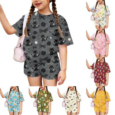 Kids Casual Short Sleeve Top and Shorts Set Animal Print Summer Outfit Lightweight Comfortable Breathable Fabric for Boys and Girls
