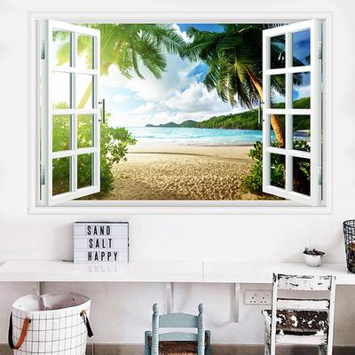 Krajina Pláž Západ slunce Pohled 3D Window Effect Obraz na plátně Mořská krajina Plakáty a obrazy Nástěnné umělecké obrazy Home Decor Bez rámu