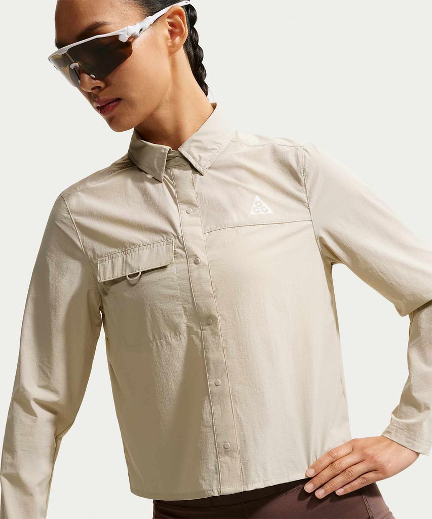 NIKE Acg Aries Button-Up Long Sleeve Trail Running Top W - Cream Ii: Summit White / Ir7297-236