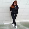 Women's Fleece Long-Sleeve Hooded Sportswear Set for Autumn & Winter - European & American Style, High Elasticity
