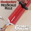 Woodpeckers Hexscale 600MM Woodworking Ruler with Centering R2L L2R Architect Style Rule, 24" / 6-in-1 Stops, Inch, Metric, Scale, & Measurements,