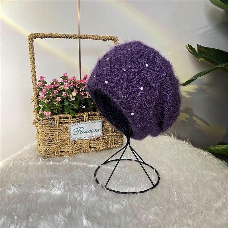 Korean version of fashion pearl headgear ear protection knitted heap hat winter handmade thickened warm mother wool hat women