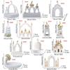 Gold and White Mosque Tower Model with Storage Box,Ramadans Eid Home Decors Decorative Ornament for Table Bookshelf