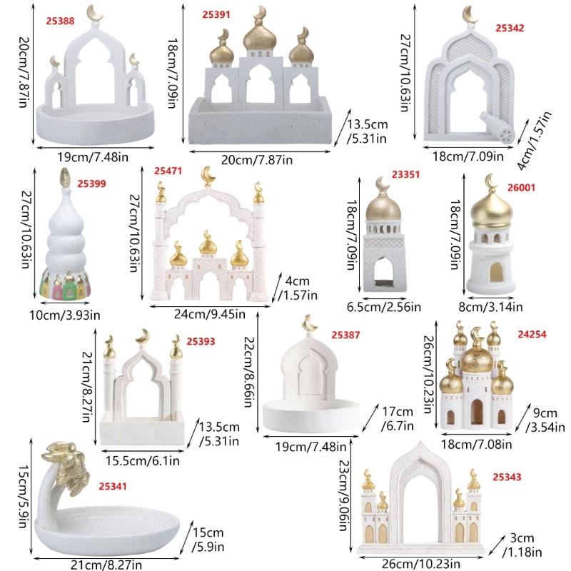Gold and White Mosque Tower Model with Storage Box,Ramadans Eid Home Decors Decorative Ornament for Table Bookshelf