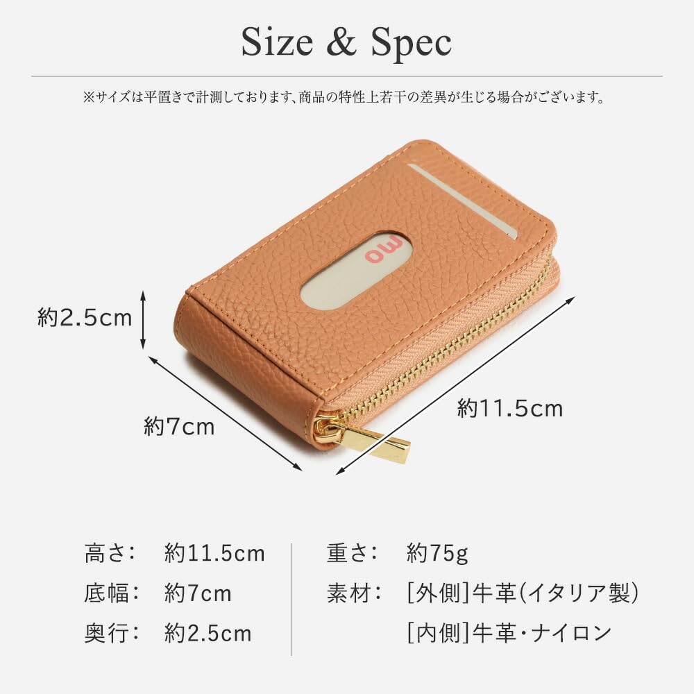 Pragma Women's Bellows Card Case, Vertical, Genuine Leather, Holds Many Cards, Italian Leather Wallet with Round Zipper (Ivory)