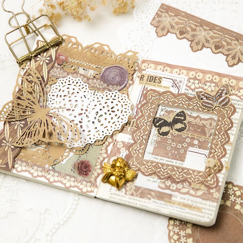 40pcs Dream Secret Series Retro Lace Background Decorative Paper Memo Material Paper Collage Junk Journal DIY Scrapbook Supplies