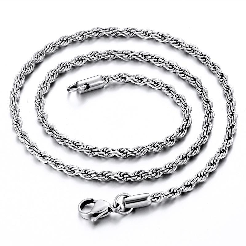 Stainless Steel Twisted Chain Necklace - 3MM/4MM/5MM, Elegant Style, Vacuum Electroplated Pendant.
