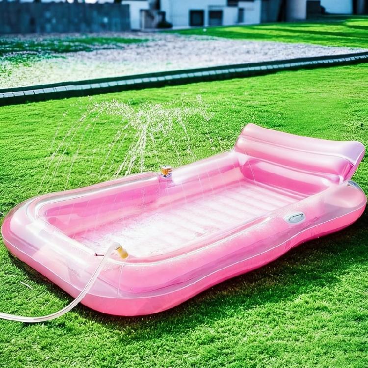Modern PVC Pool Lounger Innovative Water Sprinkling Technology Tanning Pool Float Detachable Headrest Mattress